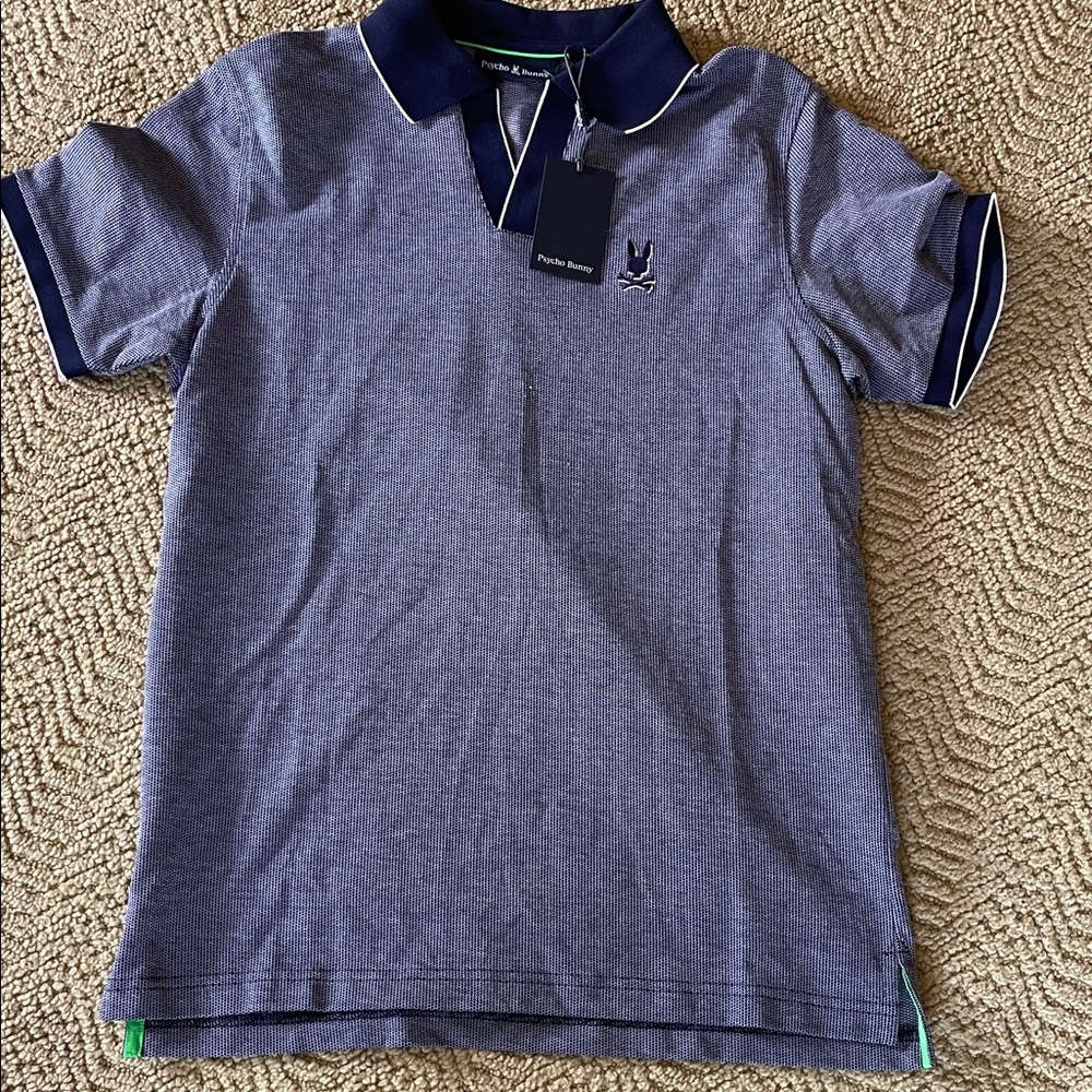Psycho Bunny Navy and White pique Men’s ' Polo size 4-S BNWT